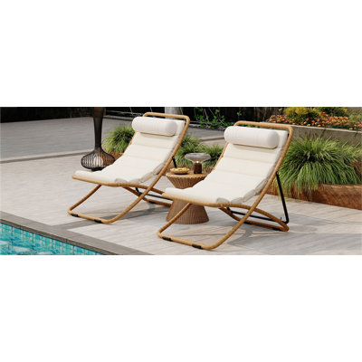 Chaise pliante d'extérieur 2 pièces, chaise de patio enveloppée de rotin avec dossier réglable, coussin épais et appui-tête détachable, pour la piscine, la plage, la cour, le camping et le camping