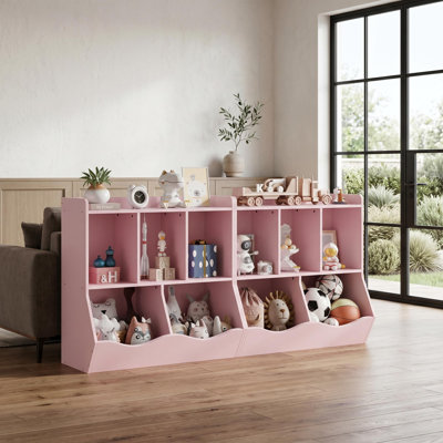 Pack of 2 Two-Layer Toy Storage Cabinet with Non-Woven Drawers Kids Bookshelf Organizer Shelf for Bedroom Living Room Nursery Engineered Wood Pink