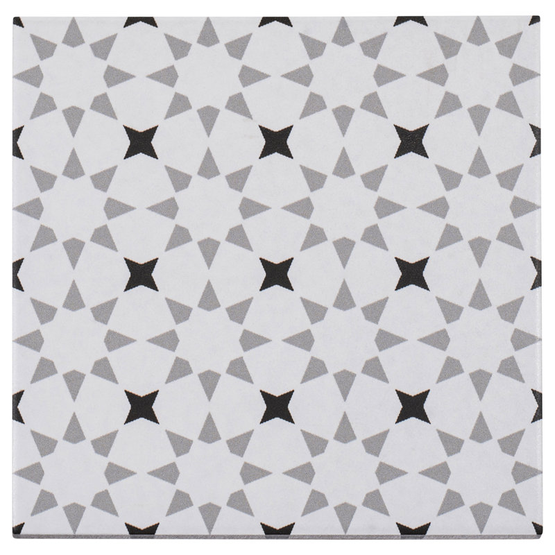 Bliss Deco Grey 8-in. Encaustic Spanish/Moroccan Patterned Matte Porcelain Wall & Floor Tile