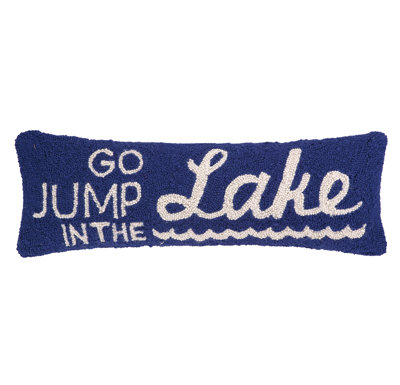 Peking Handicraft Jump In The Lake Hook Wool Throw Pillow In White;blue