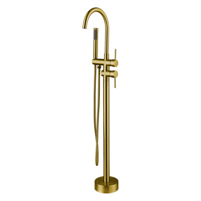 Double Handle Floor Mounted Freestanding Tub Filler Faucet with Handshower