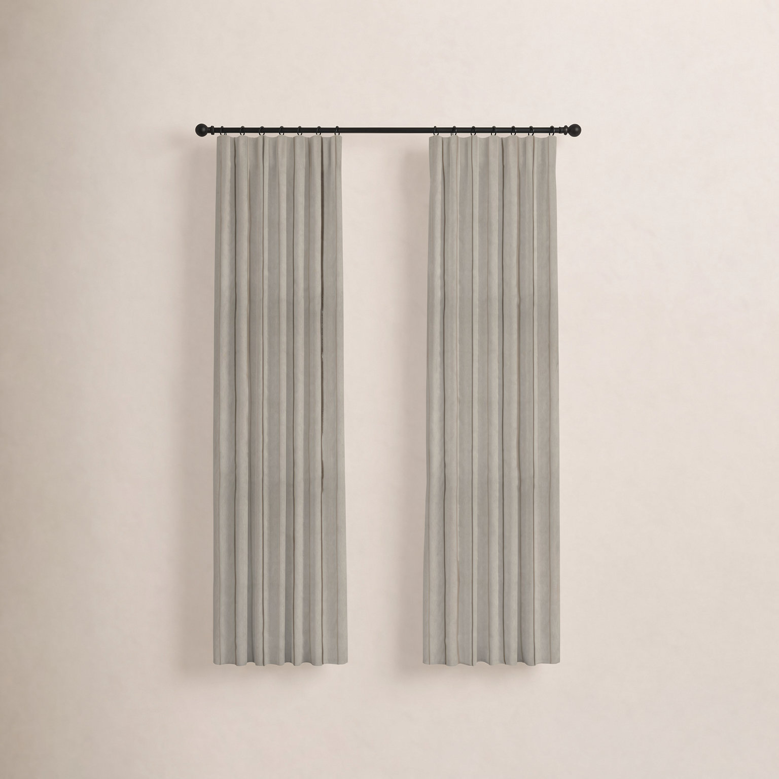 Vienne Linen Herringbone Stripe Curtain in Natural, Double, Rod Pocket, 50" W x 96" L