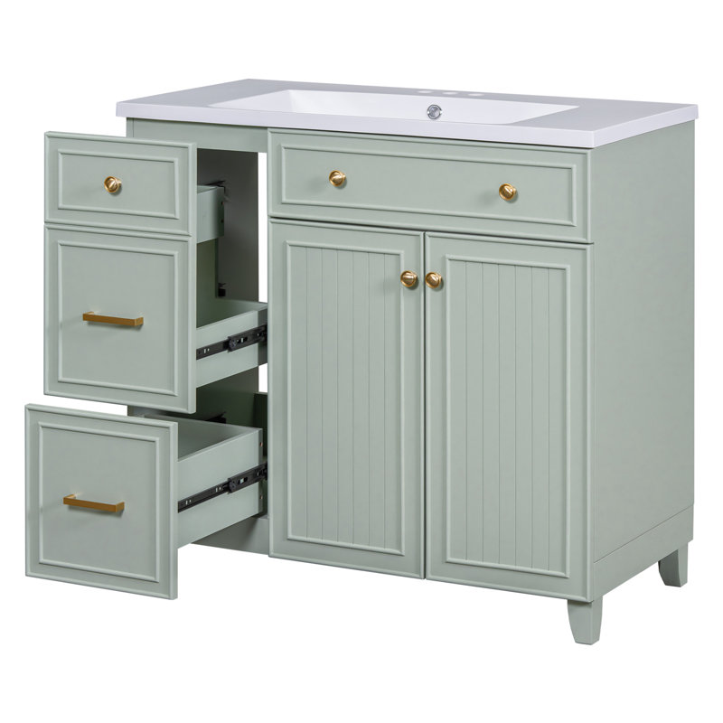 Armoire de salle de bain avec 2 tiroirs et 1 tablette, 2 portes, Vert
