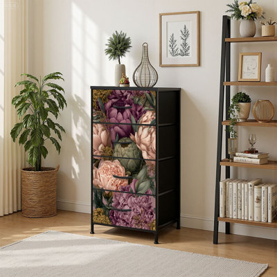 Commode de rangement verticale 4 tiroirs Jardin botanique avec tiroirs en tissu