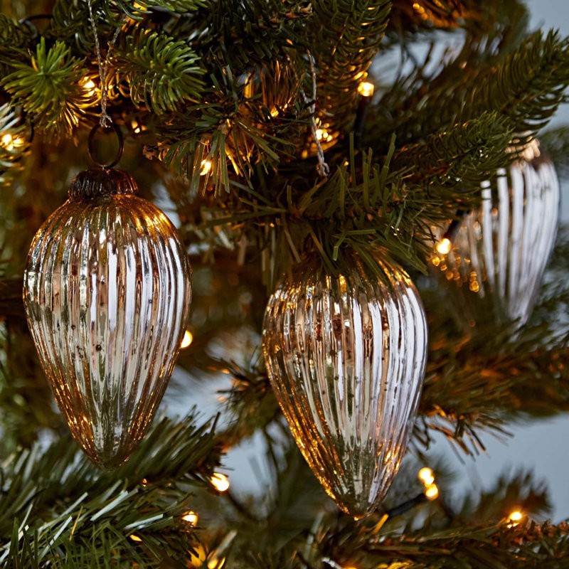 Set of 3 Silver Antique Effect Recycled Glass Teardrop Baubles