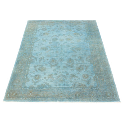 Tapis bleu sarcelle noué à la main unique 5 pi 6 po x 8 pi 2 po