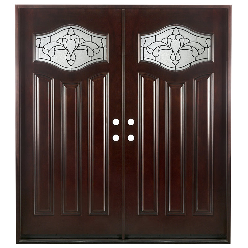Porte d'entrée extérieure pré-montée en acajou prête à installer pour l'extérieur, H 80 po x l 72 po x P 1,75 po, Oui