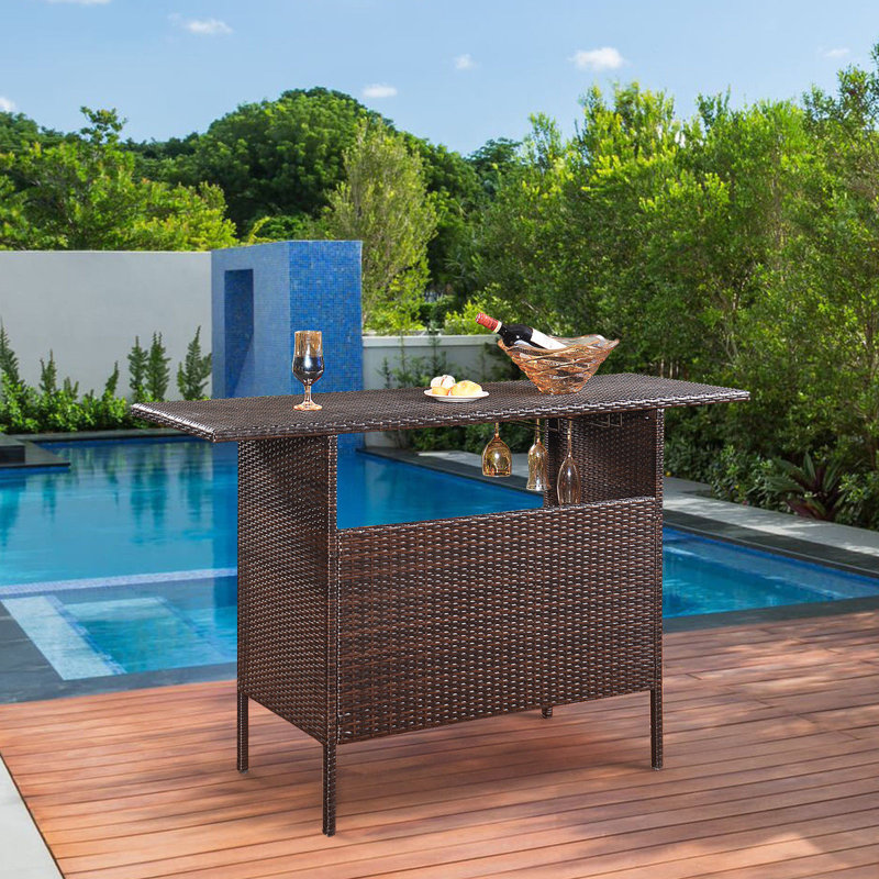 Huston Rectangular Wicker Outdoor Bar Table , 55'' in. W 18.5'' in. D