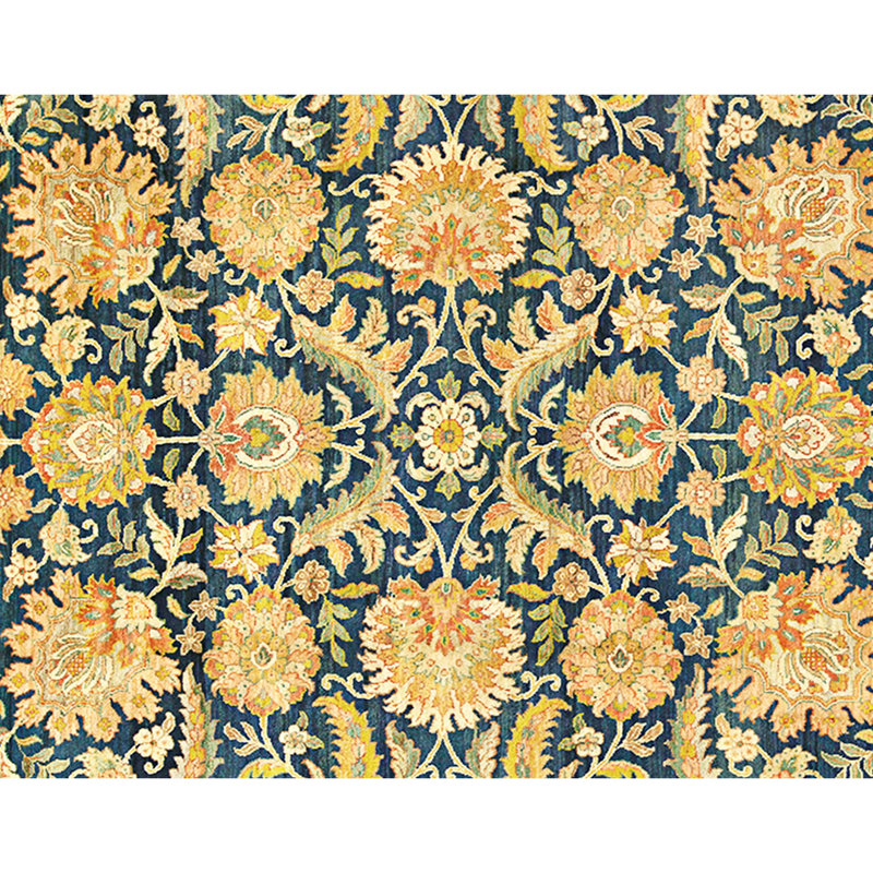 Hand Knotted Wool Area Rug in Blue And Gold