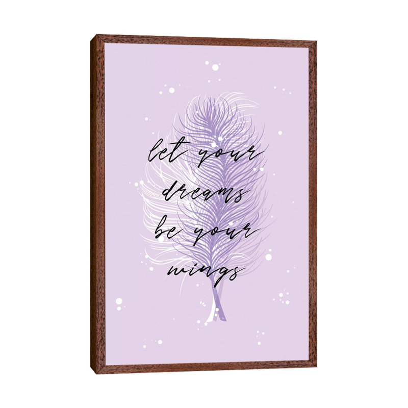 Purple Feathers by Martina Pavlova - Print on Canvas, Classic Brown Wood Floater Framed, 101.6cm H x 66.04cm W x 3.81cm D
