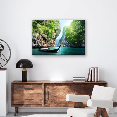 Impression cachée «Cove» - art mural paysage côtier - plage isolée sur toile - œuvre d'art de la falaise océanique - décor de voyage tropical - décor de rivage pittoresque