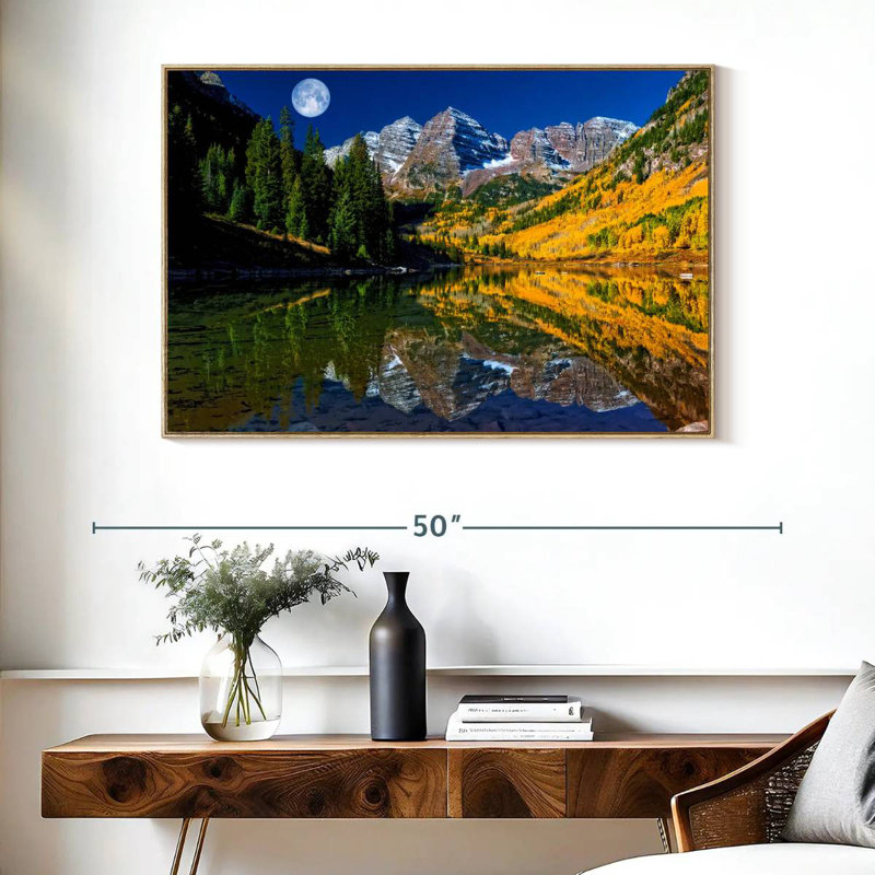 Maroon Bells pleine lune, Cadre flottant en bois naturel, 40 po x 27 po