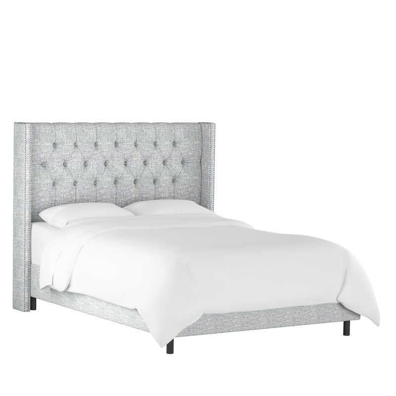 Lit tapissier standard Casstown, Simple, Lin texturé pierre ponce Zuma