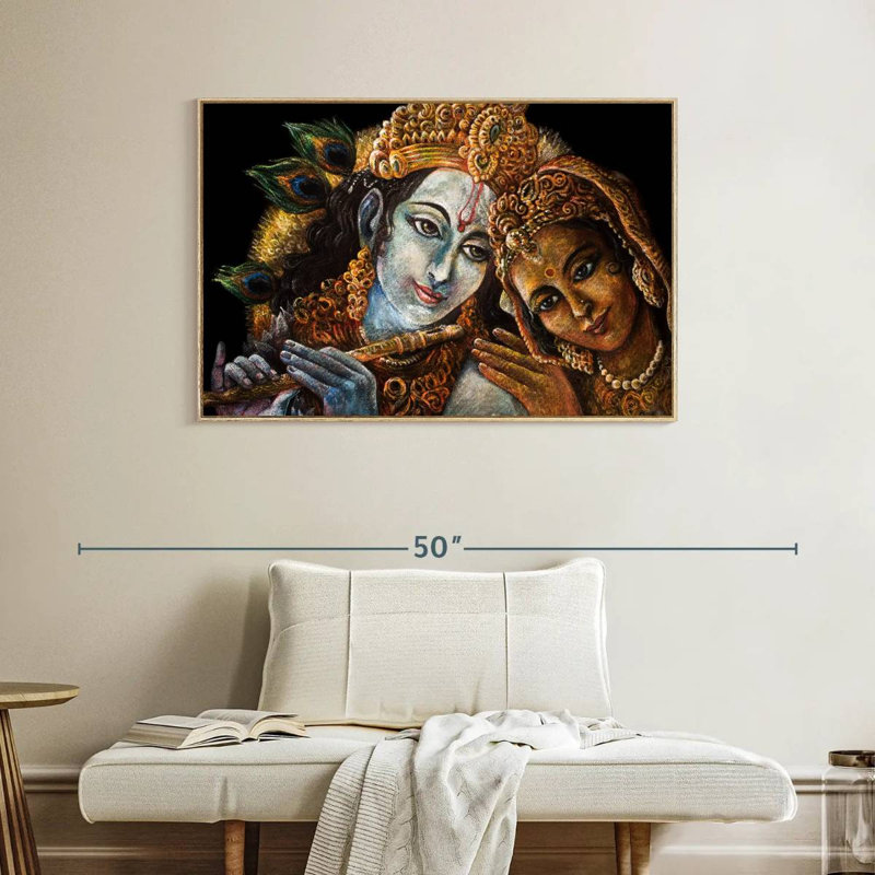 Magnifique Radha Krishna, Cadre flottant en bois naturel, 40 po x 27 po