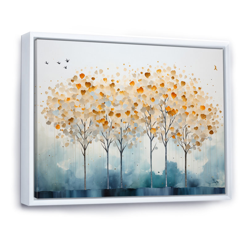 Minimalisme arbre jaune solitude III sur toile, H 16 po x l 32 po x P 1 po, Cadre flottant blanc