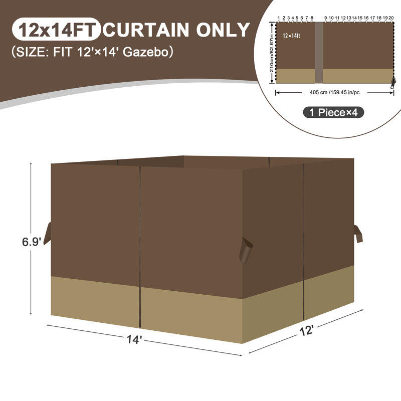 Paroi latérale en polyester pour pavillon de jardin Aoodor, Café / kaki, H 82,7 po x l 144 po x P 168 po
