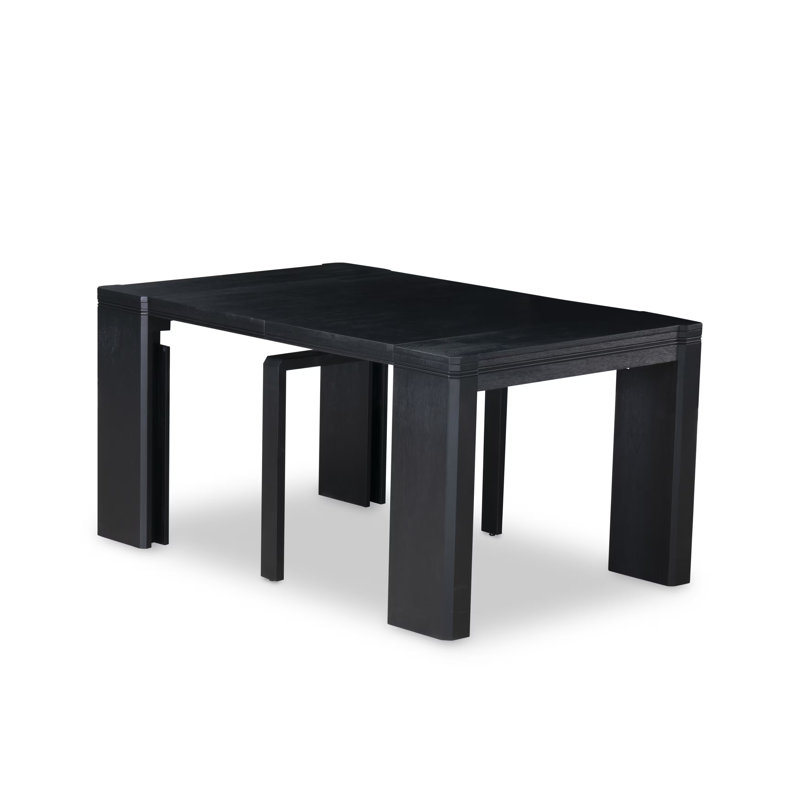 14-piece Modern Dining Table Set a Rectangular Xtenczar Dining Table with a coffee Table and 12 Black Linen Fabric Stackable Chair, Wire Brushed Black Finish.
