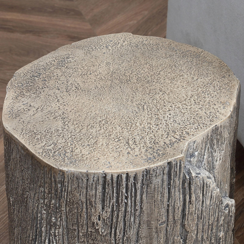 Javeah Tree Stump Stool, Decorative Side Table With Round Tabletop, Concrete End Table With Wood Grain Finish, For Indoors And Outdoors