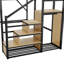 Grand lit mezzanine avec escalier, conception en métal et rangement pour couvertures intégré, noir, lit, tablette supérieure en filet, petits articles-1108781331-1108781332
