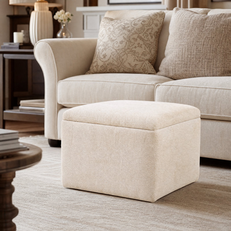 Cube Storage Ottoman,  Multi-Functional Footrest,Beige, Beige, Chenille