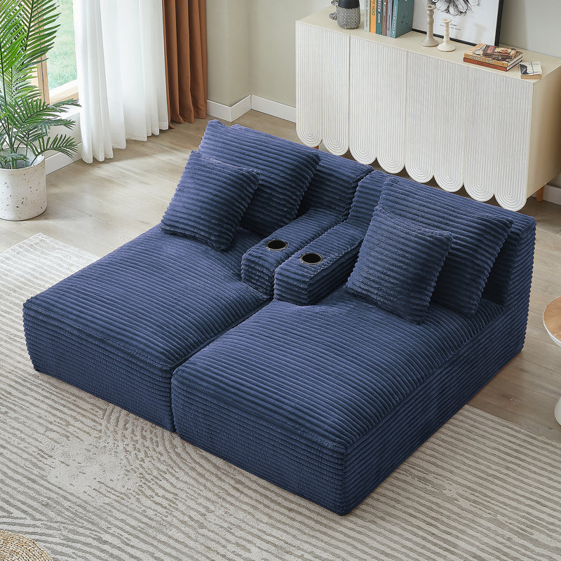 Chaise longue double compressible avec porte-gobelets - sans assemblage, causeuse moelleuse moderne pour un confort intérieur
