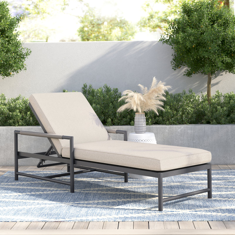 Esme Outdoor Rust-Resistant Metal Chaise Lounge , Sunbrella Cushion Included, Echo Ash Sunbrella®
