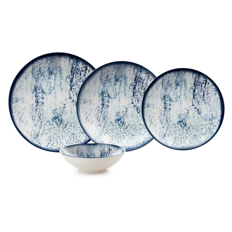 Elegant 24-Piece Dinner Set, 100% Porcelain | Includes 6 Service Plates (9.8 x 9.8 x 0.8 in), 6 Dinner Plates (7.9 x 7.9 x 1.4 in), 6 Bowls (5.9 x 5.9 x 1.8 in), 6 Dessert Plates (7.9 x 7.9 x 0.8 in) | Dishwasher & Microwave Safe