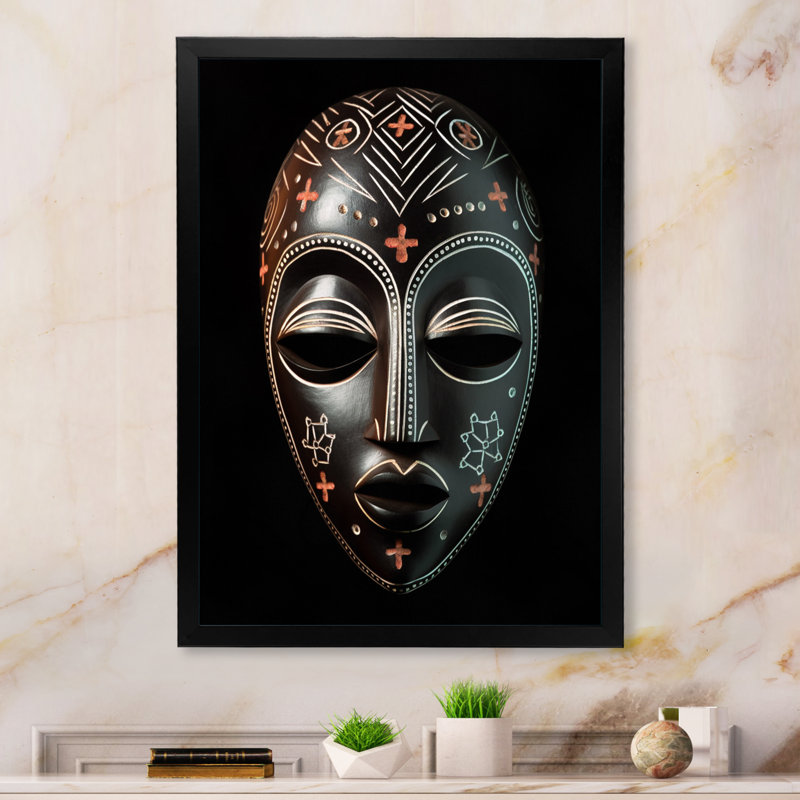 Masque africain traditionnel Ethnique XXIII, Cadre simple noir, H 20 po x l 12 po x P 1 po