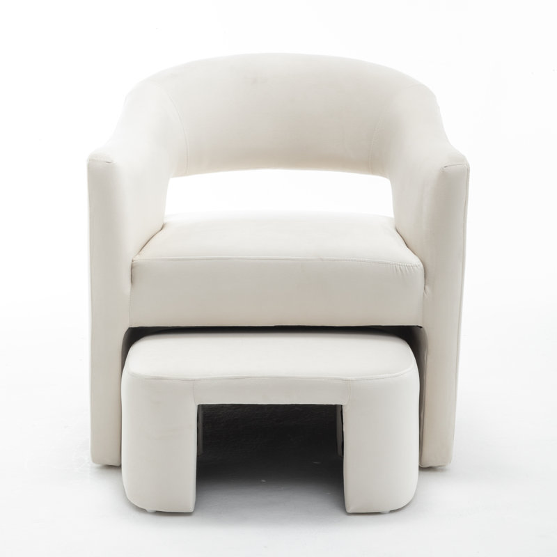 Fauteuil demi-tonneau avec repose-pieds Kyah, Beige