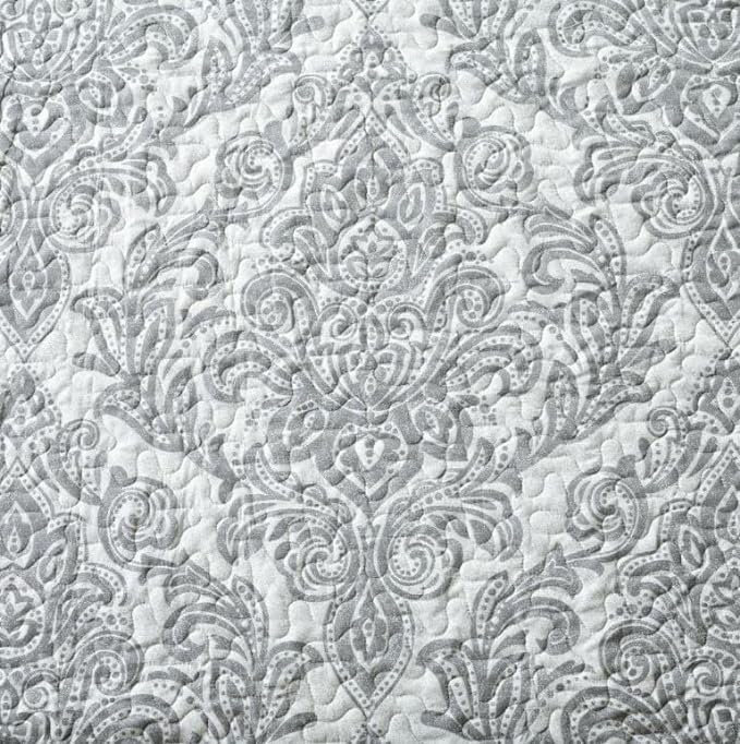 Andrena Bedspread with Pillow Shams Included, Single Bedspread + 1 Standard Pillow Sham, Damask, Grey
