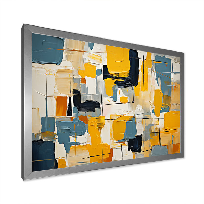 Impression sur toile abstraite, expression carrée, Cadre simple argenté, H 34 po x l 44 po x P 1,5 po