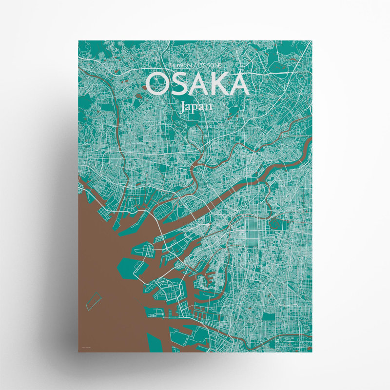 Osaka City Map In Nature - No Frame Print, 24cm H x 18cm W x 0.05cm D