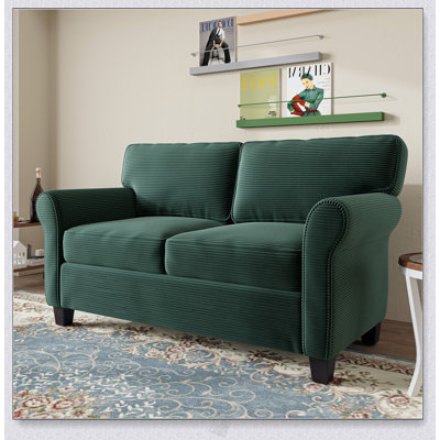 57 Inch Modern 2-Seater Corduroy Sofa With Removable Cushions, Padded Armrests, High Rebound Sponge, Solid Wood And Composite Frame, Easy Assembly For Living Room, Bedroom, Office