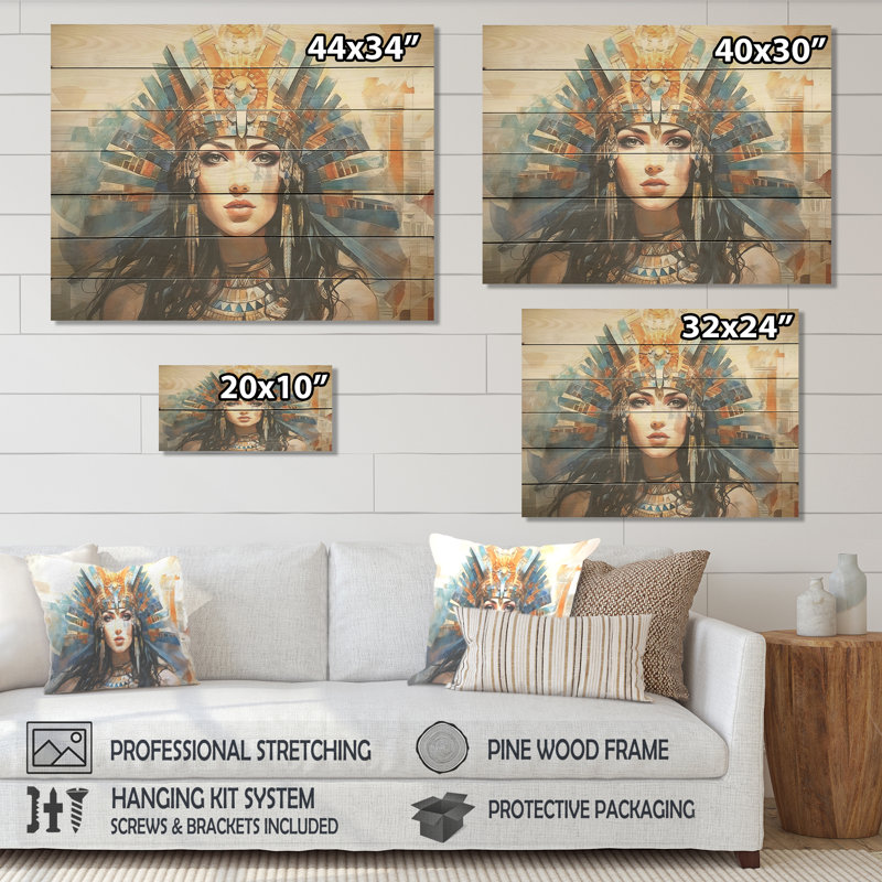 Pharaons égyptiens dorés et bleus - Égypte sur bois, H 30 po x l 40 po x P 0,78 po