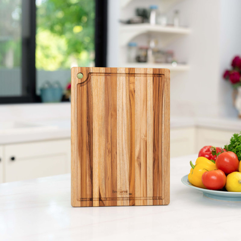 Planche à découper en bois de teck de qualité supérieure avec grain de bord BEEFurnI, L 14 po x l 10 po 