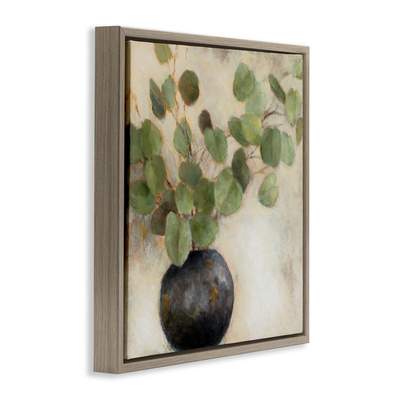 Art mural sur toile flottant vert avec feuilles d'eucalyptus brun et grain flottant par Lanie Loreth, H 18 po x l 18 po