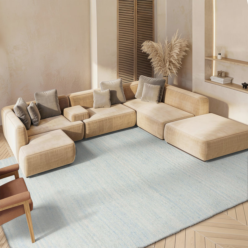 Tapis de couleur unie en coton touffeté à la main de couleur unie élizzie, Rectangle 8 pi x 10 pi