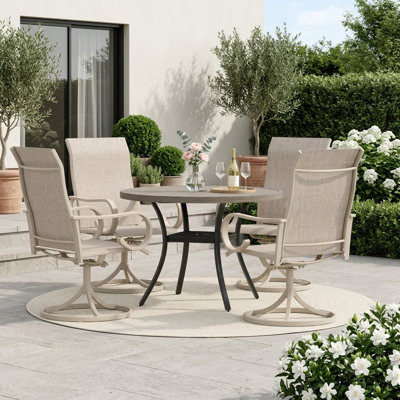 Ensemble repas extérieur pour 4 personnes avec chaises pivotantes en textilène pour 4 personnes