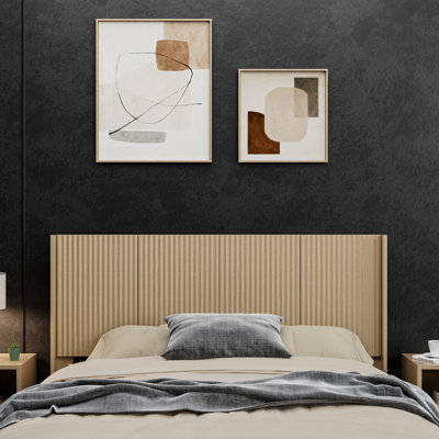 Tête de lit en bois pour grand lit, large tête de lit en bois de 64,4 po de largeur seulement, têtes de lit de style campagne moderne, panneau cannelé mural, têtes de lit à oreilles Boho