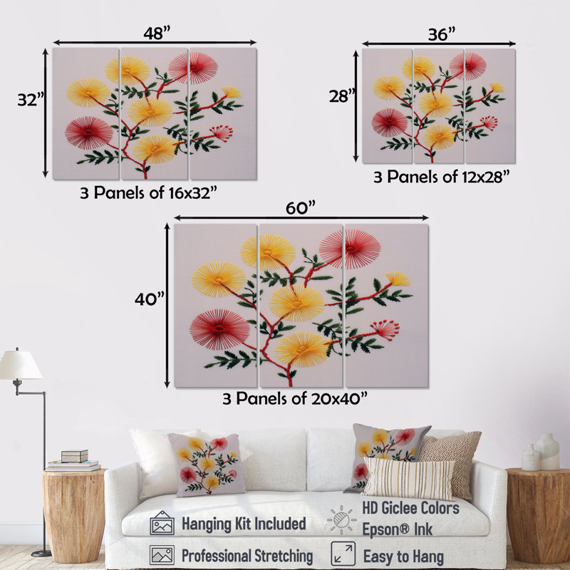 Bonneau - ensemble d'art mural coquelicot, Toile tendue, H 32 po x l 48 po x P 1 po