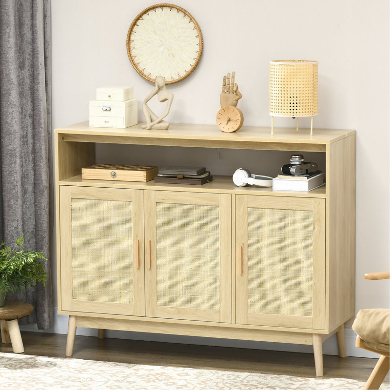 Buffet en bois naturel avec portes avant et tablettes de rangement pratiques et élégantes
