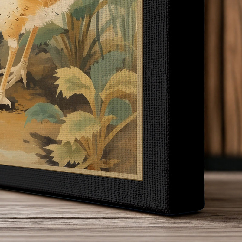 Bird in Golden Light Japandi - Wrapped Canvas, 18x12 - 45.7 x 30.5 cm, Black Border