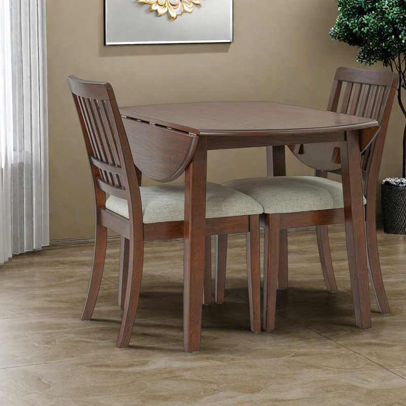 Ensemble de table de salle à manger 3 pièces peu encombrant, bois et tissu, moderne pour petits appartements