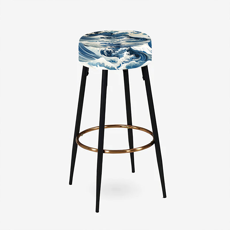 Ensemble de 2 tabourets de bar bleu et blanc Vintage Storm Waves