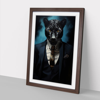 Panther In A Suit Painting No.2 - Single Picture Frame Print on Wood