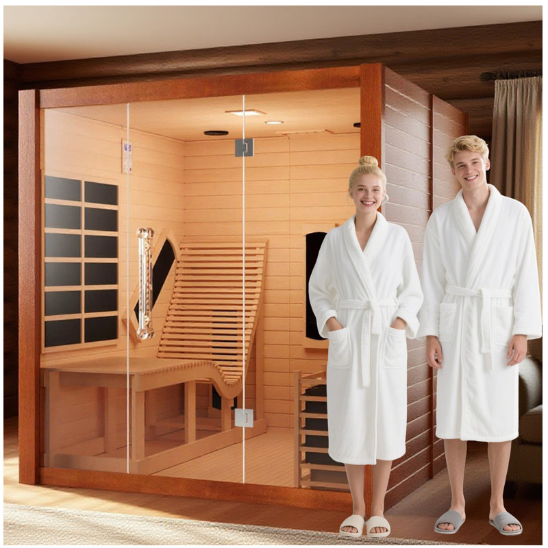 Hylivesaunas 2-3  Person Western Red Cedar Smart Hybrid Sauna | WiFi Control, Infrared & Harvia Steam, Ergonomic Loungers & Chromotherapy
