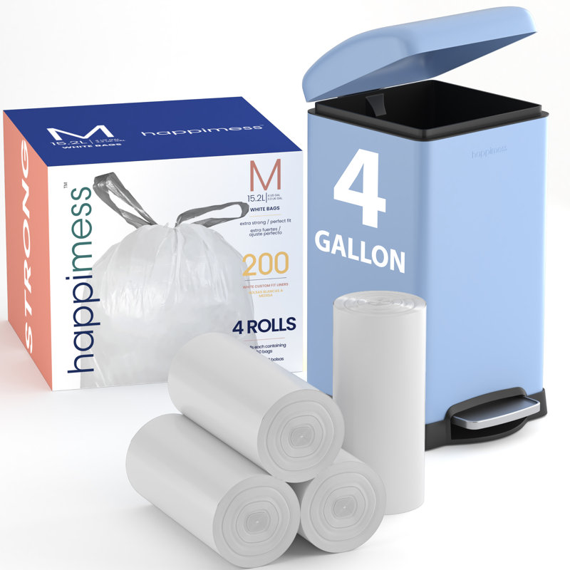 Doublure de poubelle à cordon coulissant 4 gallons Happimess, blanc (200 unités, 4 rouleaux de 50 sacs)