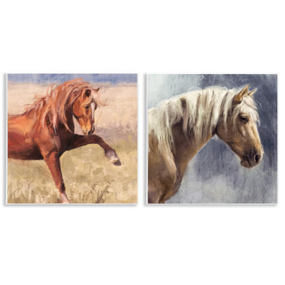  Rustic Stallions Portraits Wall Plaque Art Set by Nina Blue