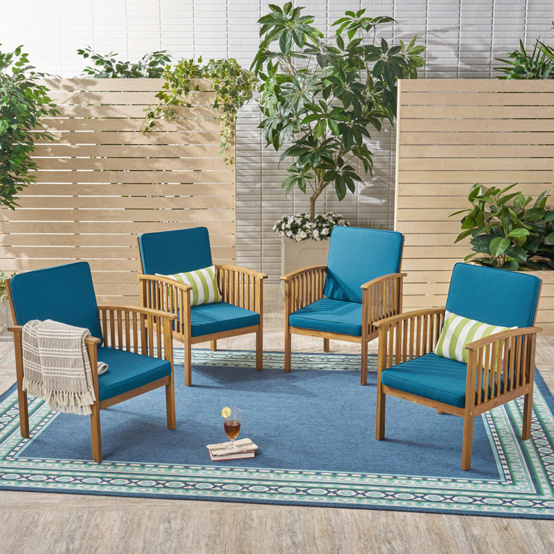 Acacia Outdoor Lounge Chair, Brown Frame/Dark Teal Cushion