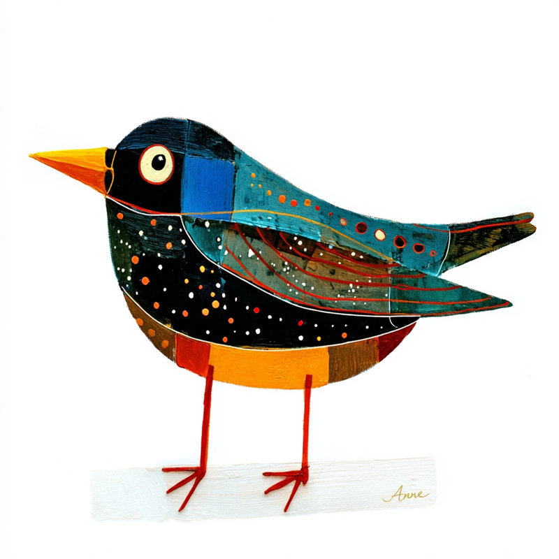 Abstrait Starling - Color Block Bird sur toile blanche